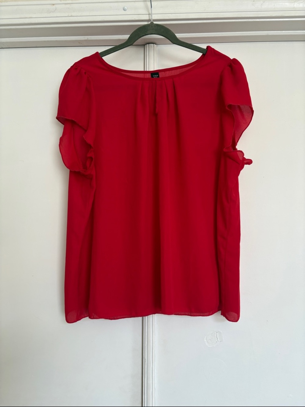 Red Flutter Sleeve Women's Top